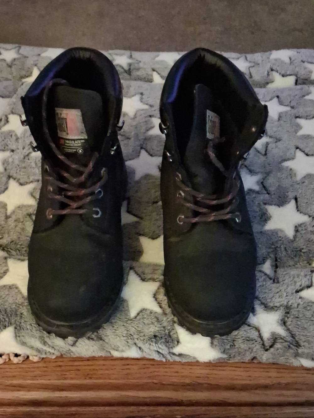Womans Steel Toed Black Lace-Up Work Boots Size 7